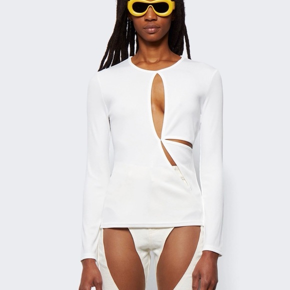 Christopher Esber White Asymmetric Ling Sleeve Cut-Out Top